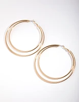 Gold Double Flat Hoop Earrings