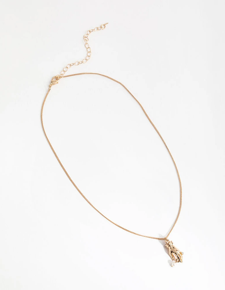 Gold Faux Pearl Hand Necklace