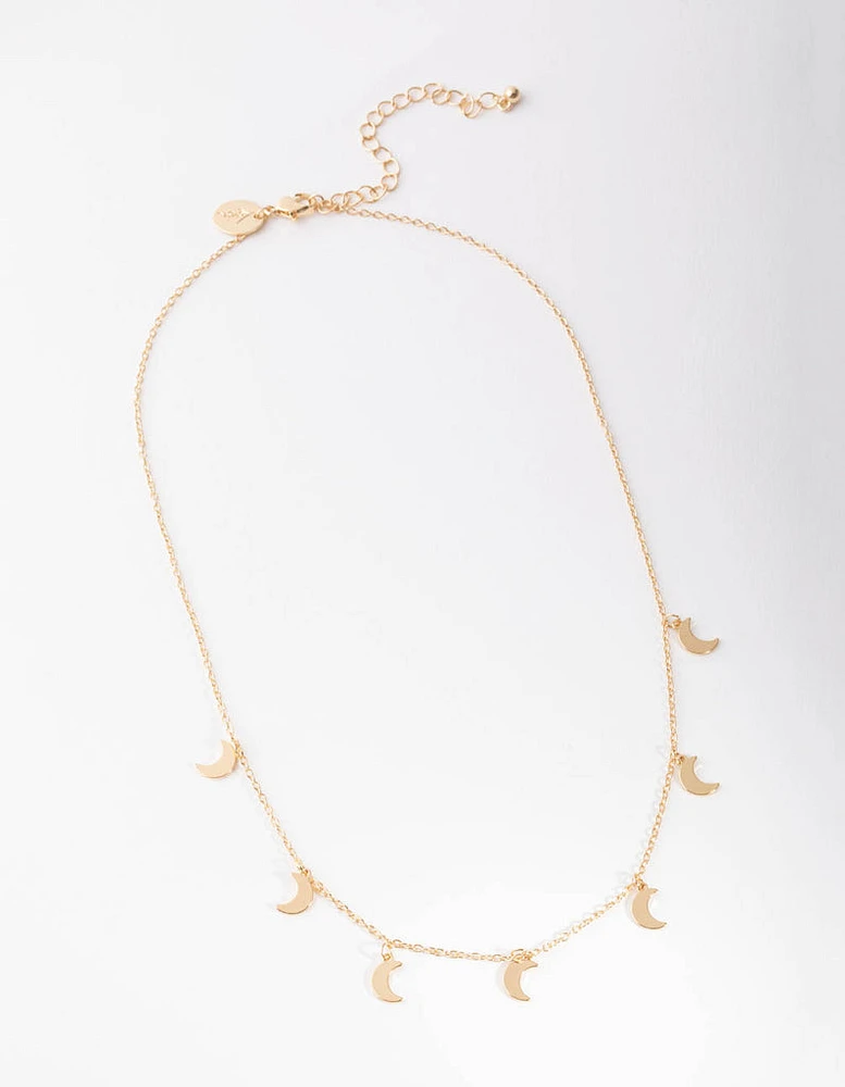 Gold Multi Moon Station Necklace