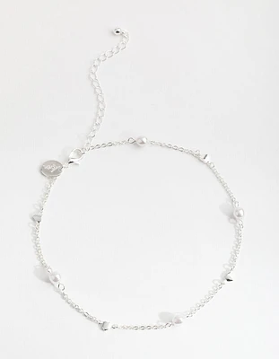 Silver Faux Pearl Heart Choker