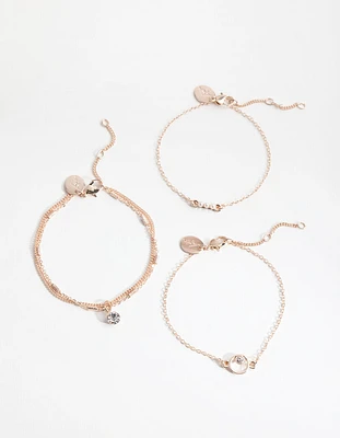 Rose Gold Diamante & Faux Pearl 4-Pack Bracelet