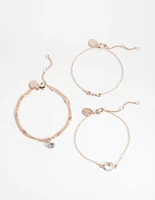 Rose Gold Diamante & Faux Pearl 4-Pack Bracelet