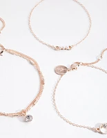 Rose Gold Diamante & Faux Pearl 4-Pack Bracelet