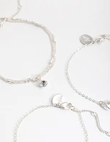 Silver Diamante & Faux Pearl 4-Pack Bracelets