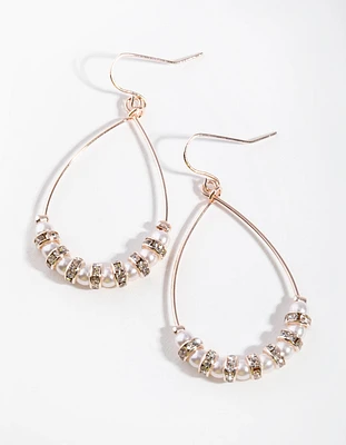 Rose Gold Bead & Diamante Hoop Earrings