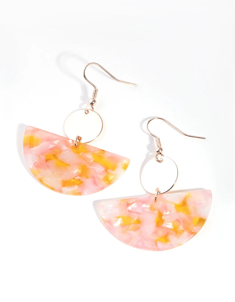 Rose Gold Acrylic Half Circle Drop Earrings