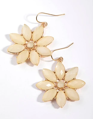 Gold Stone Flower Drop Earrings