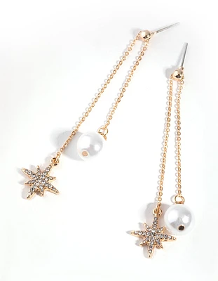 Gold Diamante Star Drop Earrings