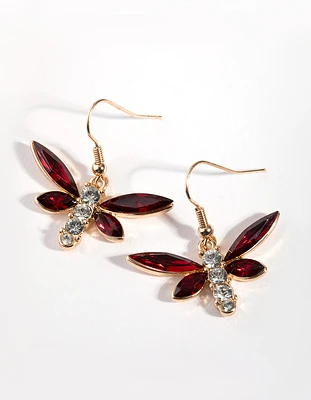 Gold Diamante Bug Drop Earrings