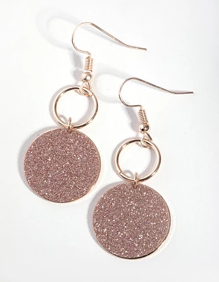 Rose Gold Glitter Disc Drop Earrings