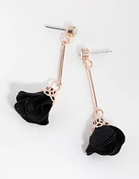 Rose Gold Fabric Petal Stick Drop Earrings