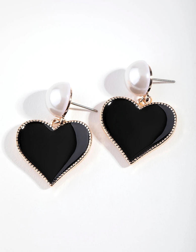 Rose Gold Faux Pearl Heart Drop Earrings