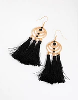 Gold Triple Tassel Drop Earrings