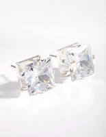 Silver Square Stone Claw Stud Earrings