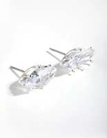 Silver Oval Stone Claw Stud Earrings