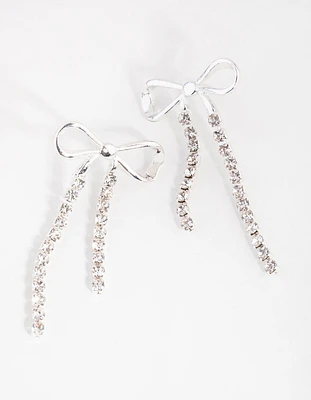 Silver Cupchain Bow Stud Earrings