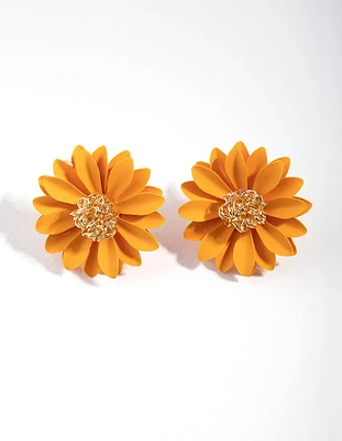 Gold Metal Petal Stud Earrings