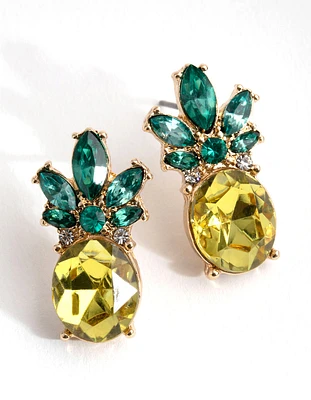 Gold Diamante Pineapple Stud Earrings