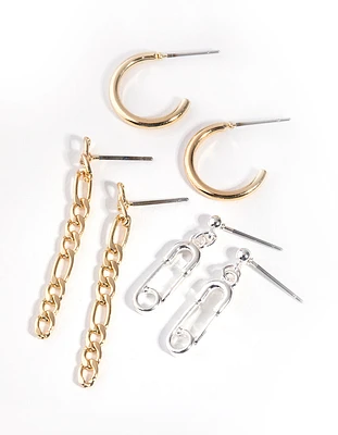 Mixed Metal Paperclip & Chain Pack Hoop Earring