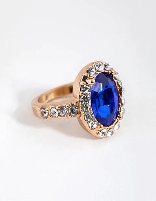 Gold Diamante Surrounded Stone Ring