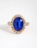 Gold Diamante Surrounded Blue Stone Ring