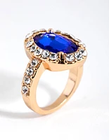 Gold Diamante Surrounded Blue Stone Ring