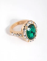 Gold Diamante Surrounded Green Stone Ring