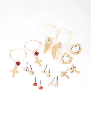 Gold Cross & Wings Earring 8-Pack