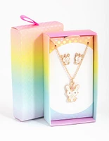 Kids Gold Bunny Necklace & Earrings Set