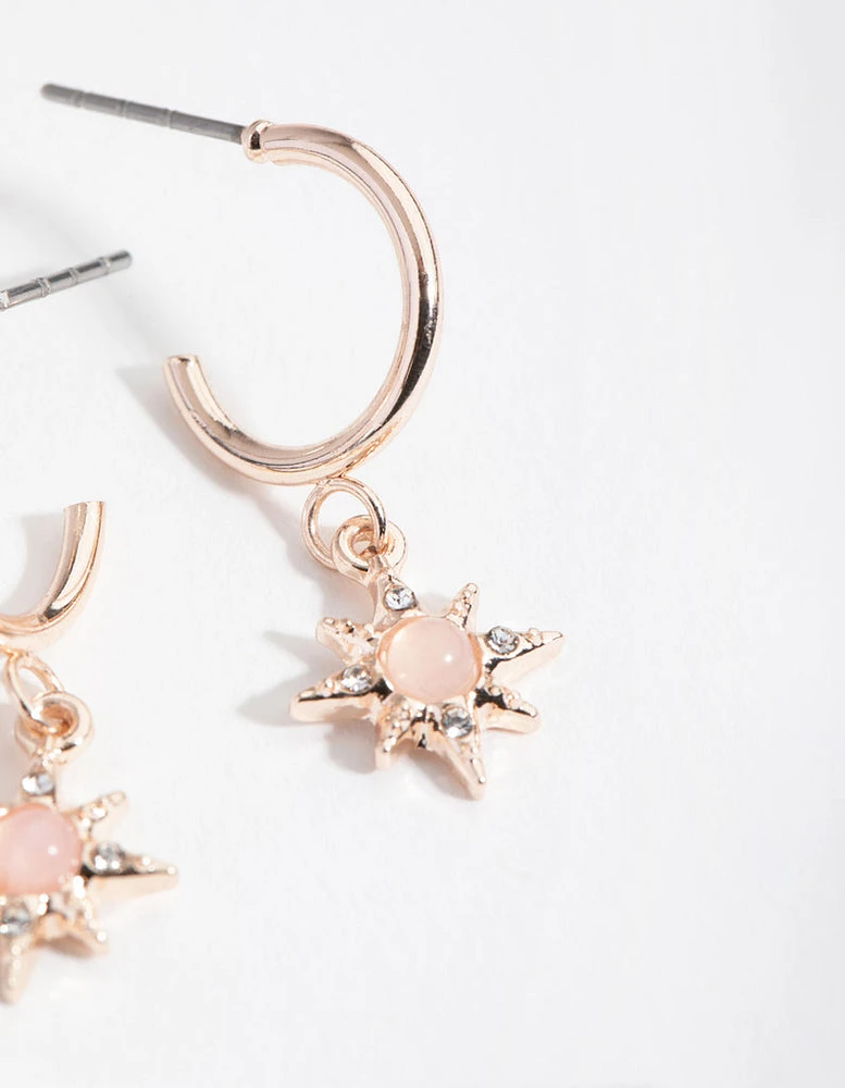 Rose Gold Star Drop Huggie Earrings