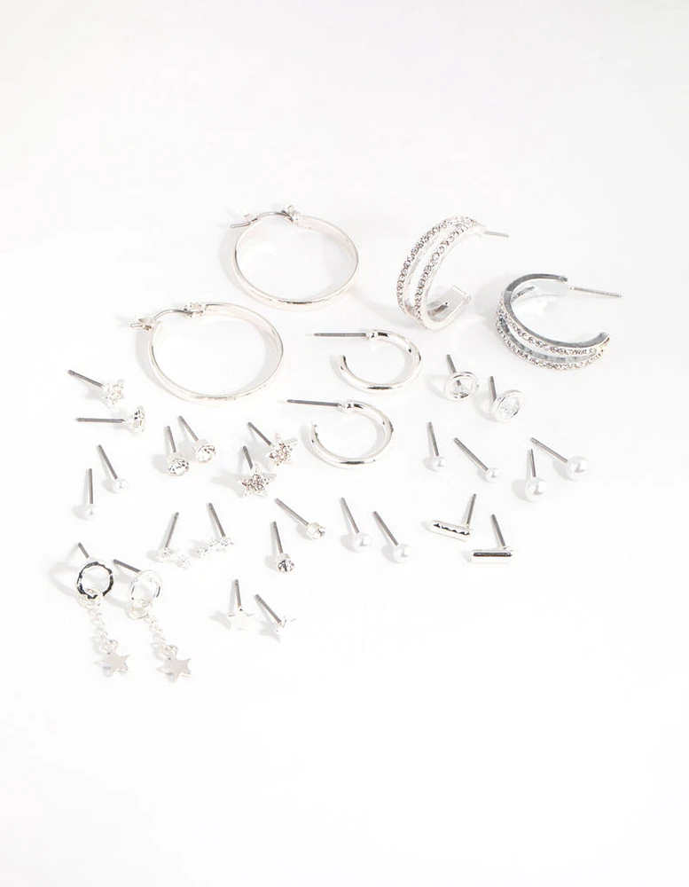 Silver Star Stud & Hoop 16-Pack Earring