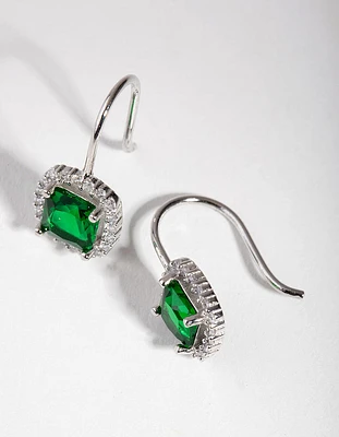 Rhodium Cubic Zirconia Square-cut Hoop Earrings