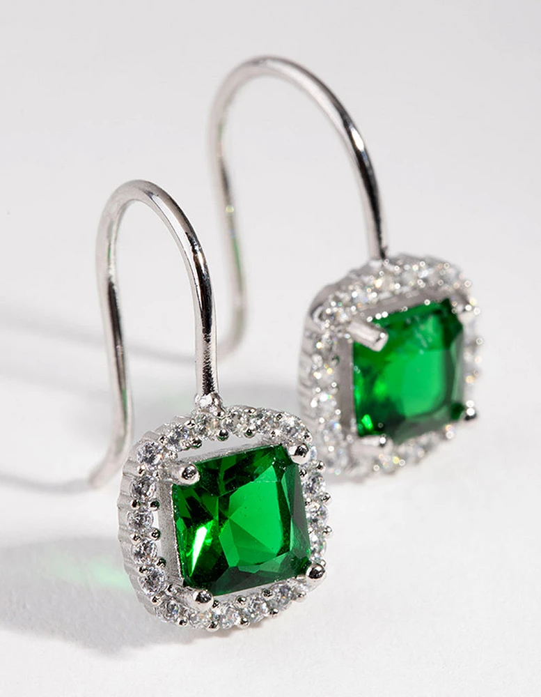 Silver Cubic Zirconia Square-cut Hoop Earrings