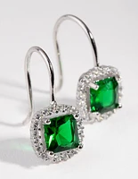 Silver Cubic Zirconia Square-cut Hoop Earrings