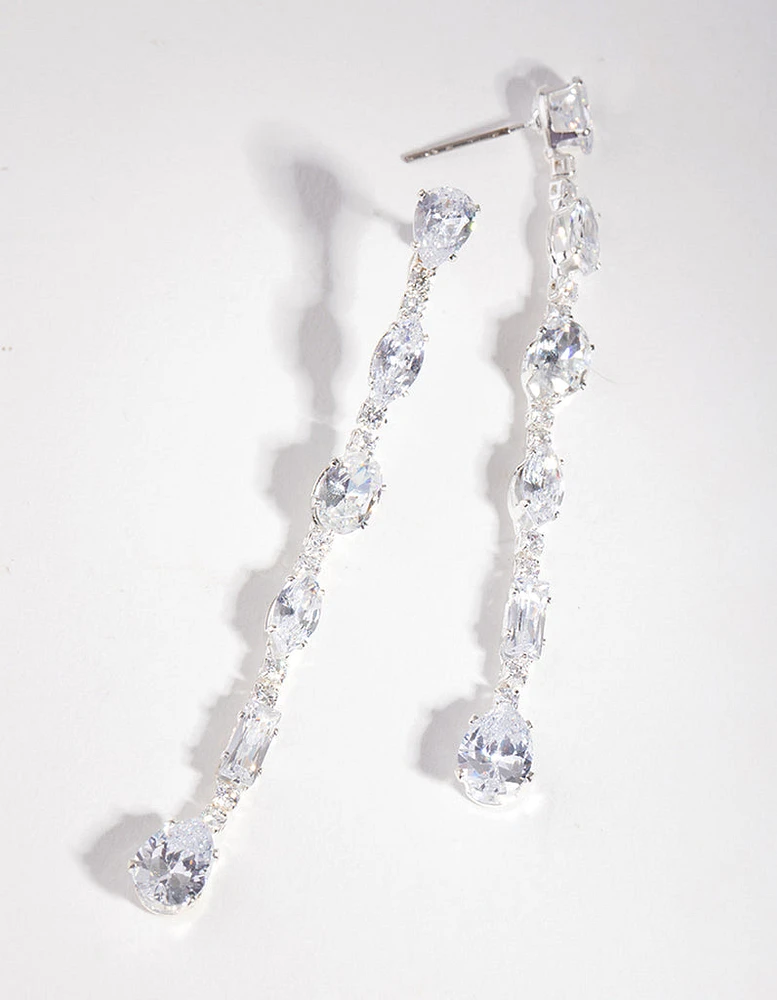 Silver Cubic Zirconia Oval Drop Earrings