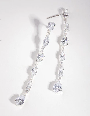 Silver Cubic Zirconia Oval Drop Earrings