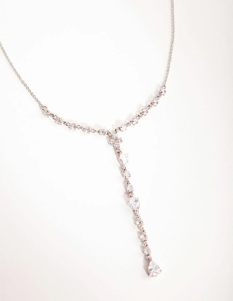 Silver Cubic Zirconia Pear Cut Y-Neck Necklace