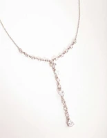 Silver Cubic Zirconia Pear Cut Y-Neck Necklace