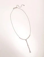 Silver Cubic Zirconia Pear Cut Y-Neck Necklace