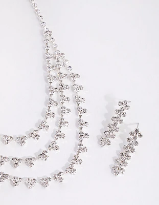 Silver Trio Diamante Earring & Necklace Set