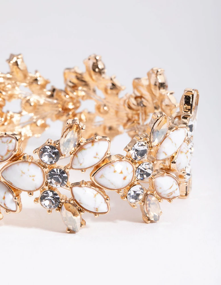 Gold Navette Stone Stretch Bracelet