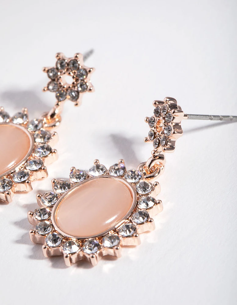 Rose Gold Oval Cateye Diamante Drop Earrings