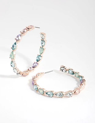 Rose Gold Pear Stone Hoop Earrings