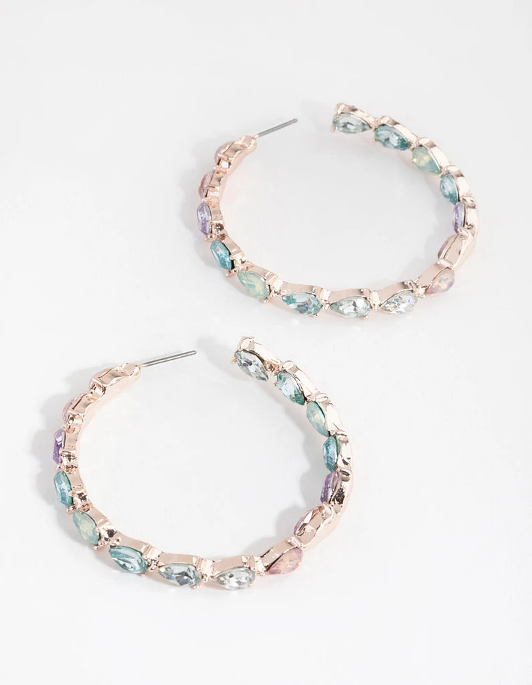 Rose Gold Pear Stone Hoop Earrings