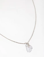 Rhodium Diamond Simulant Heart Necklace