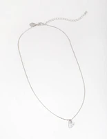 Rhodium Diamond Simulant Heart Necklace