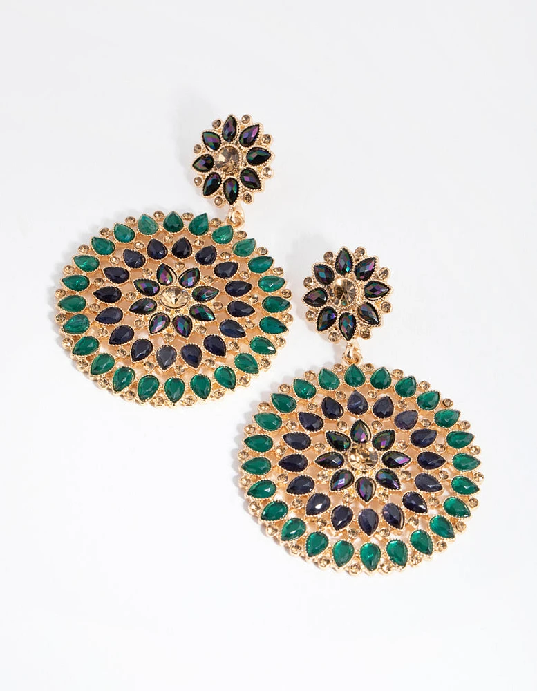 Gold Multi Flower Jewel Earrings