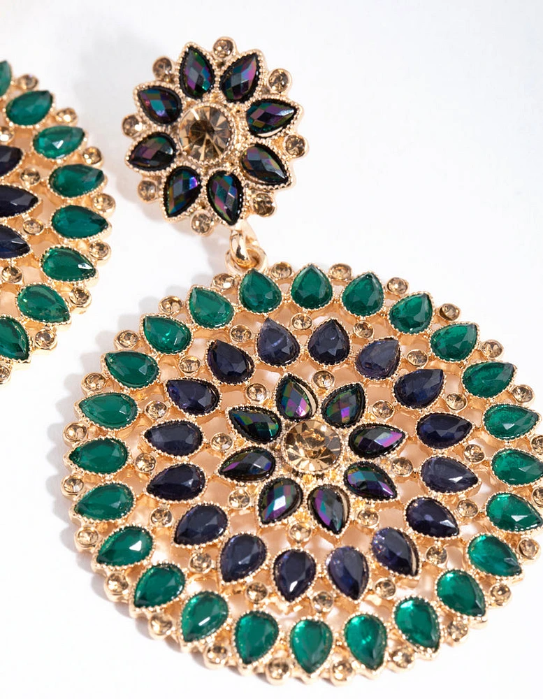 Gold Multi Flower Jewel Earrings