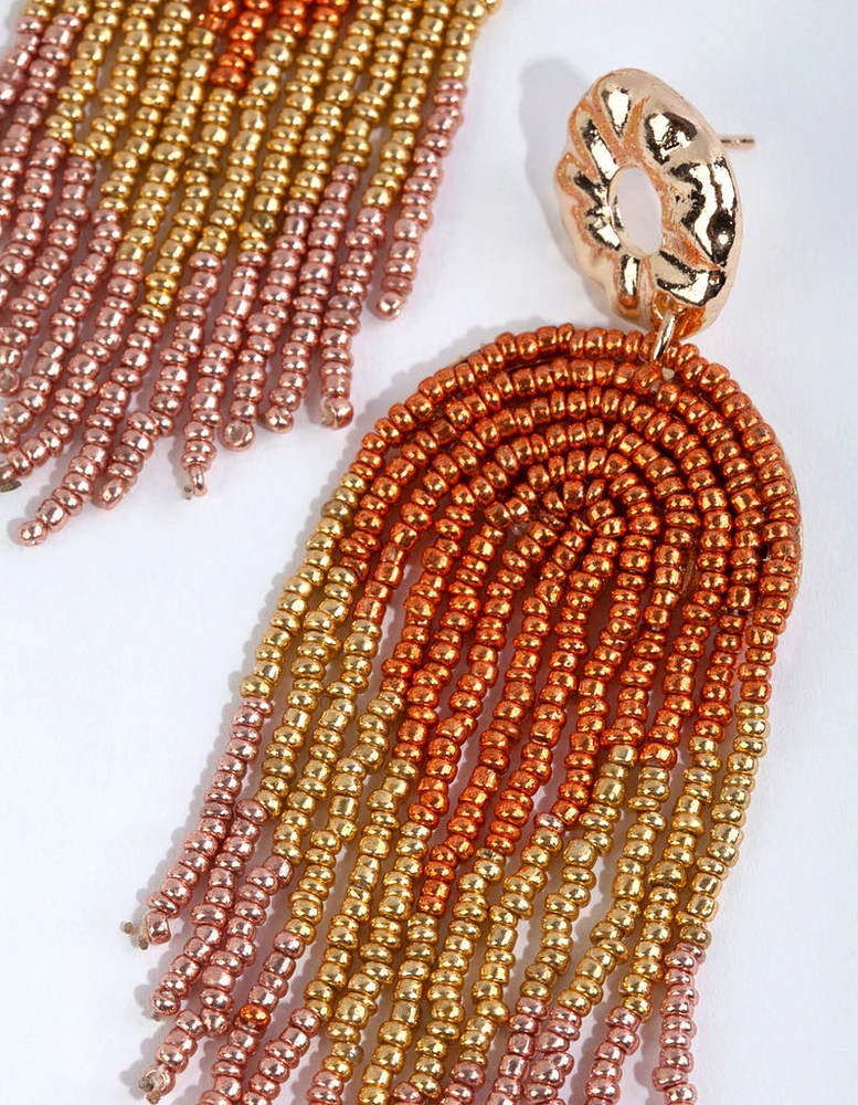 Bronze Beaded Waterfall Drop Earrings