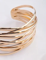 Gold Crossover Double Cuff Bracelet